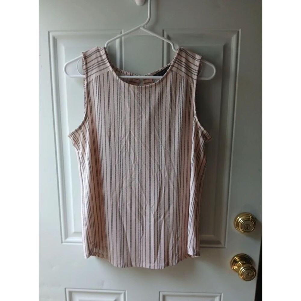 Adrianna Papell Cream and Black Striped Sleeveless Women's Small Blouse